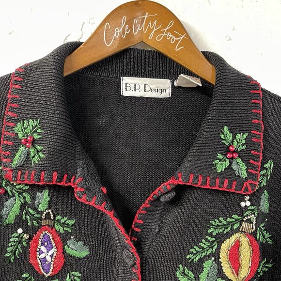 Not So Ugly Christmas Sweater BP Design Knit VTG Ornaments Holly Doll Rocking 🎠 - Picture 3 of 12